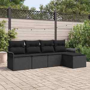 vidaXL Set de canapele pentru grădină cu pernă 5 pcs Negru Rattan poli imagine