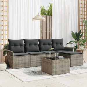 vidaXL Set de canapele pentru grădină cu pernă 6 pcs Gri Rattan poli imagine