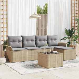 vidaXL Set de canapele pentru grădină cu pernă 6 pcs Bej Rattan poli imagine