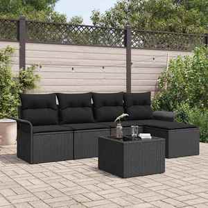 vidaXL Set de canapele pentru grădină cu pernă 6 pcs Negru Rattan poli imagine