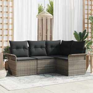 vidaXL Set de canapele pentru grădină cu pernă 4 pcs Gri Rattan poli imagine