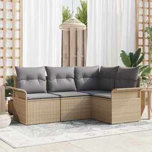 vidaXL Set de canapele pentru grădină cu pernă 4 pcs Bej Rattan poli imagine