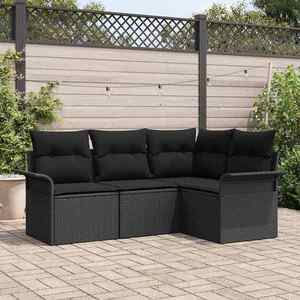 vidaXL Set de canapele pentru grădină cu pernă 4 pcs Negru Rattan poli imagine