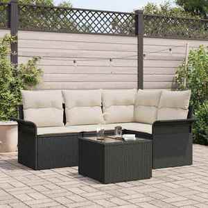 vidaXL Set de canapele pentru grădină cu pernă 5 pcs Negru Rattan poli imagine