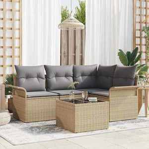 vidaXL Set de canapele pentru grădină cu pernă 5 pcs Bej Rattan poli imagine