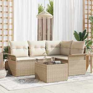 vidaXL Set de canapele pentru grădină cu pernă 5 pcs Bej Rattan poli imagine