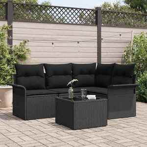 vidaXL Set de canapele pentru grădină cu pernă 5 pcs Negru Rattan poli imagine