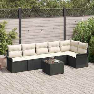 vidaXL Set de canapele pentru grădină cu pernă 7 pcs Negru Rattan poli imagine