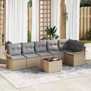 vidaXL Set de canapele pentru grădină cu pernă 7 pcs Bej Rattan poli imagine