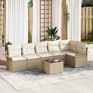 vidaXL Set de canapele pentru grădină cu pernă 7 pcs Bej Rattan poli imagine