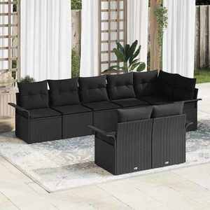 vidaXL Set de canapele pentru grădină cu pernă 8 pcs Negru Rattan poli imagine