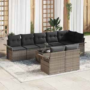 vidaXL Set de canapele pentru grădină cu pernă 9 pcs Gri Rattan poli imagine