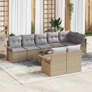vidaXL Set de canapele pentru grădină cu pernă 9 pcs Bej Rattan poli imagine