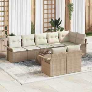 vidaXL Set de canapele pentru grădină cu pernă 9 pcs Bej Rattan poli imagine
