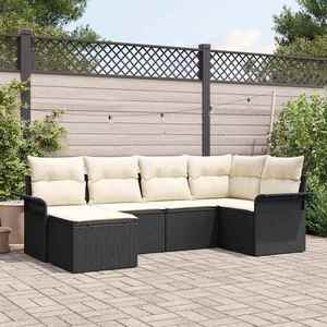 vidaXL Set de canapele pentru grădină cu pernă 6 pcs Negru Rattan poli imagine
