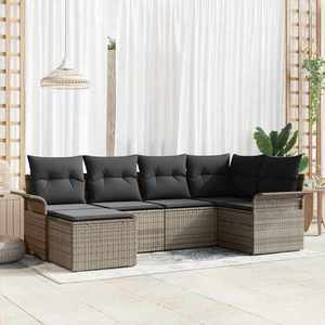 vidaXL Set de canapele pentru grădină cu pernă 6 pcs Gri Rattan poli imagine