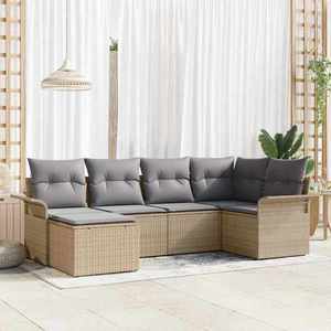 vidaXL Set de canapele pentru grădină cu pernă 6 pcs Bej Rattan poli imagine