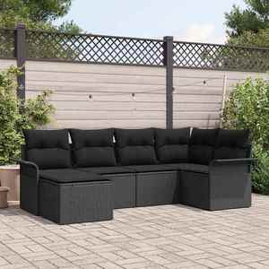 vidaXL Set de canapele pentru grădină cu pernă 6 pcs Negru Rattan poli imagine
