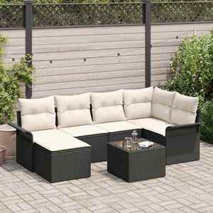 vidaXL Set de canapele pentru grădină cu pernă 7 pcs Negru Rattan poli imagine