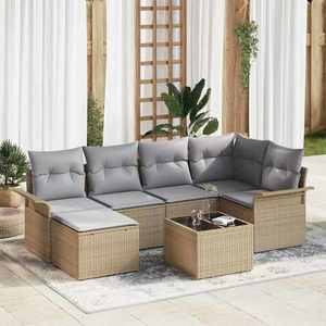 vidaXL Set de canapele pentru grădină cu pernă 7 pcs Bej Rattan poli imagine