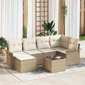 vidaXL Set de canapele pentru grădină cu pernă 7 pcs Bej Rattan poli imagine
