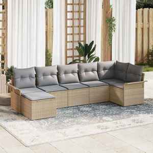 vidaXL Set de canapele pentru grădină cu pernă 7 pcs Bej Rattan poli imagine