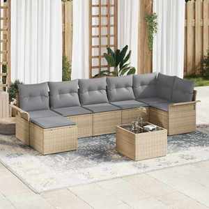 vidaXL Set de canapele pentru grădină cu pernă 8 pcs Bej Rattan poli imagine