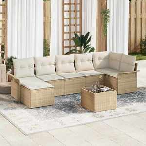 vidaXL Set de canapele pentru grădină cu pernă 8 pcs Bej Rattan poli imagine