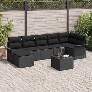vidaXL Set de canapele pentru grădină cu pernă 8 pcs Negru Rattan poli imagine