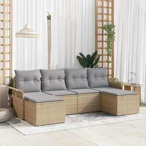 vidaXL Set de canapele pentru grădină cu pernă 6 pcs Bej Rattan poli imagine