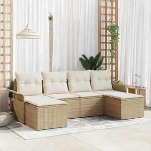 vidaXL Set de canapele pentru grădină cu pernă 6 pcs Bej Rattan poli imagine