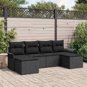 vidaXL Set de canapele pentru grădină cu pernă 6 pcs Negru Rattan poli imagine