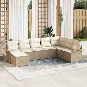 vidaXL Set de canapele pentru grădină cu pernă 8 pcs Bej Rattan poli imagine