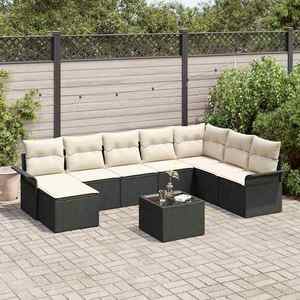 vidaXL Set de canapele pentru grădină cu pernă 9 pcs Negru Rattan poli imagine