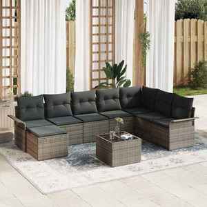 vidaXL Set de canapele pentru grădină cu pernă 9 pcs Gri Rattan poli imagine