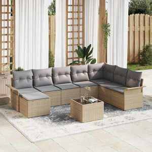 vidaXL Set de canapele pentru grădină cu pernă 9 pcs Bej Rattan poli imagine