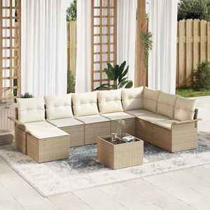vidaXL Set de canapele pentru grădină cu pernă 9 pcs Bej Rattan poli imagine