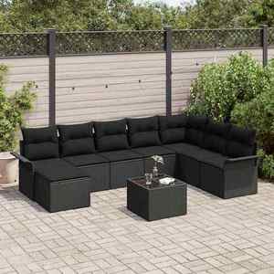 vidaXL Set de canapele pentru grădină cu pernă 9 pcs Negru Rattan poli imagine