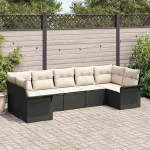 vidaXL Set de canapele pentru grădină cu pernă 7 pcs Negru Rattan poli imagine