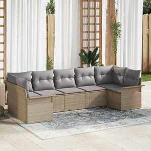 vidaXL Set de canapele pentru grădină cu pernă 7 pcs Bej Rattan poli imagine