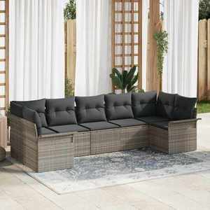 vidaXL Set de canapele pentru grădină 7 pcs Gri deschis Rattan poli imagine