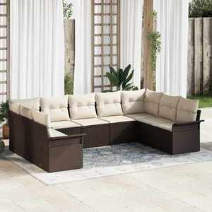 vidaXL Set de canapele pentru grădină cu pernă 9 pcs Maro Rattan poli imagine