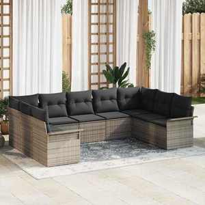 vidaXL Set de canapele pentru grădină cu pernă 9 pcs Gri Rattan poli imagine