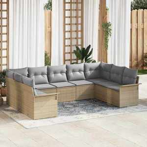 vidaXL Set de canapele pentru grădină cu pernă 9 pcs Bej Rattan poli imagine