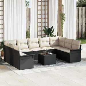 vidaXL Set de canapele pentru grădină 10 pcs Negru Rattan poli imagine