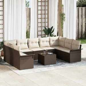 vidaXL Set de canapele pentru grădină cu pernă 10 pcs Maro Rattan poli imagine