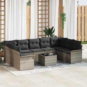 vidaXL Set de canapele pentru grădină cu pernă 10 pcs Gri Rattan poli imagine