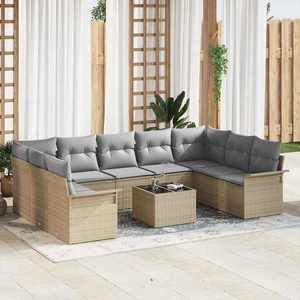 vidaXL Set de canapele pentru grădină cu pernă 10 pcs Bej Rattan poli imagine