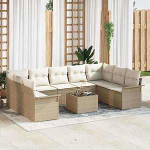 vidaXL Set de canapele pentru grădină cu pernă 10 pcs Bej Rattan poli imagine