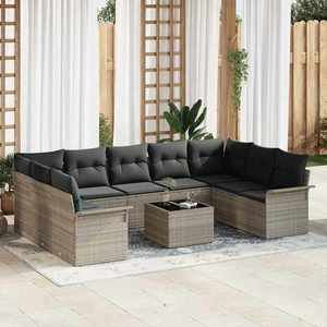 vidaXL Set de canapele pentru grădină 10 pcs Gri deschis Rattan poli imagine